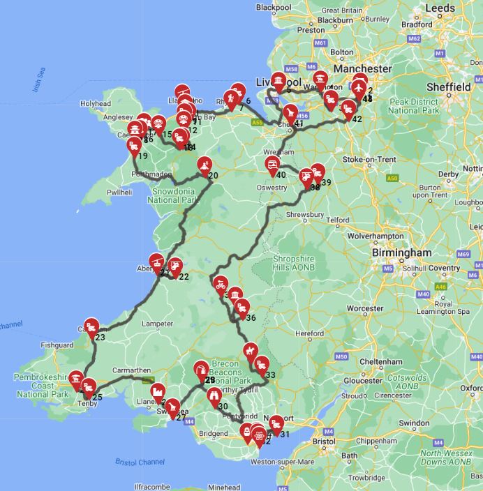 Map for Manchester Rroundtrip - Including Wales
